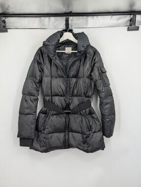 S13 NYC Insulated Down Jacket Hooded Puffer Belted Size Small Black Cold Weather